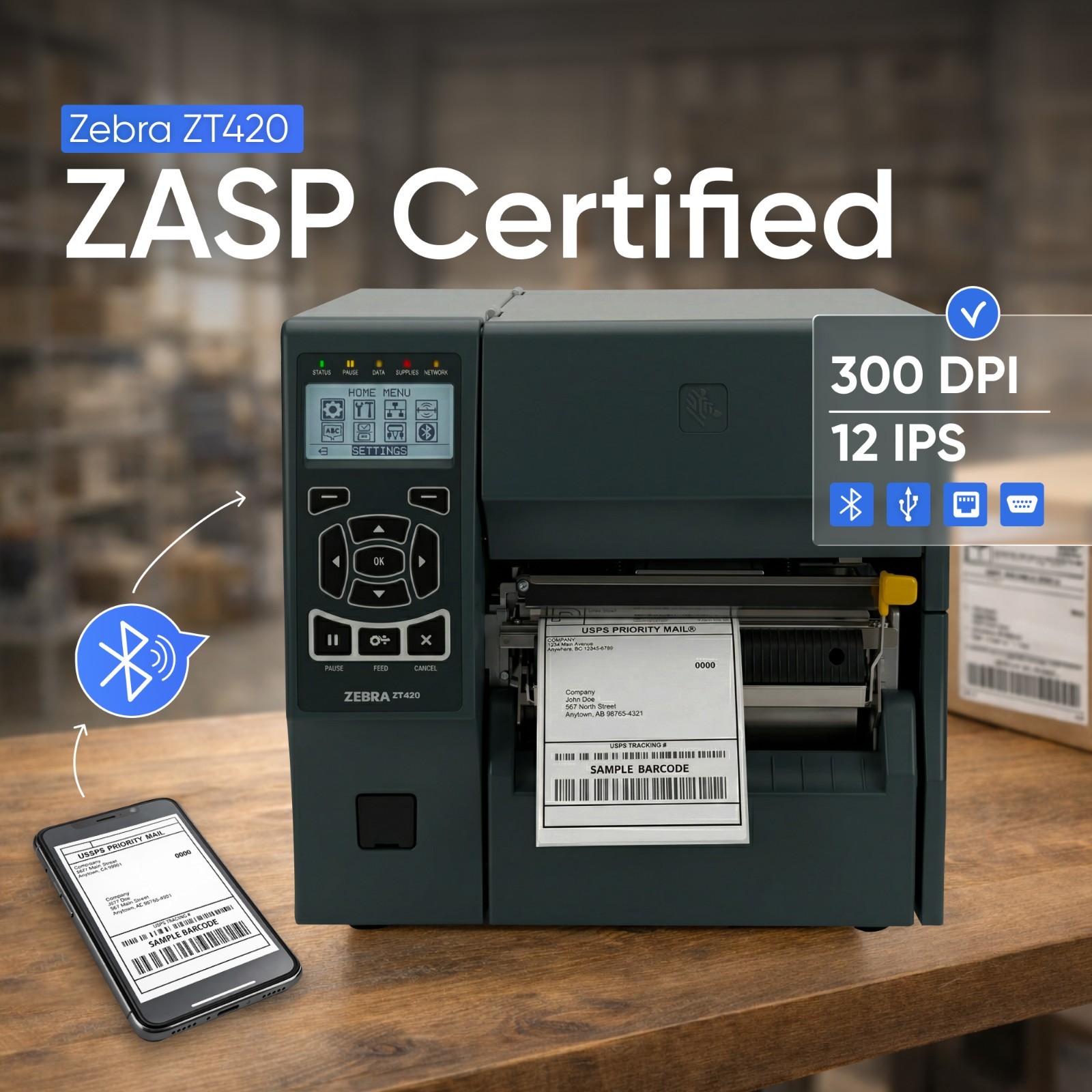 ZASP Sertified ⚡ Zebra ZT420 Wide Thermal Label Printer Peel LAN USB BT 300dpi