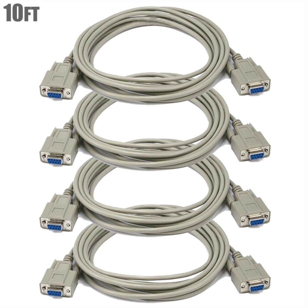 4x 10FT DB9 9-Pin RS232 Serial COM Port Female to Female PC Computer Cable Beige