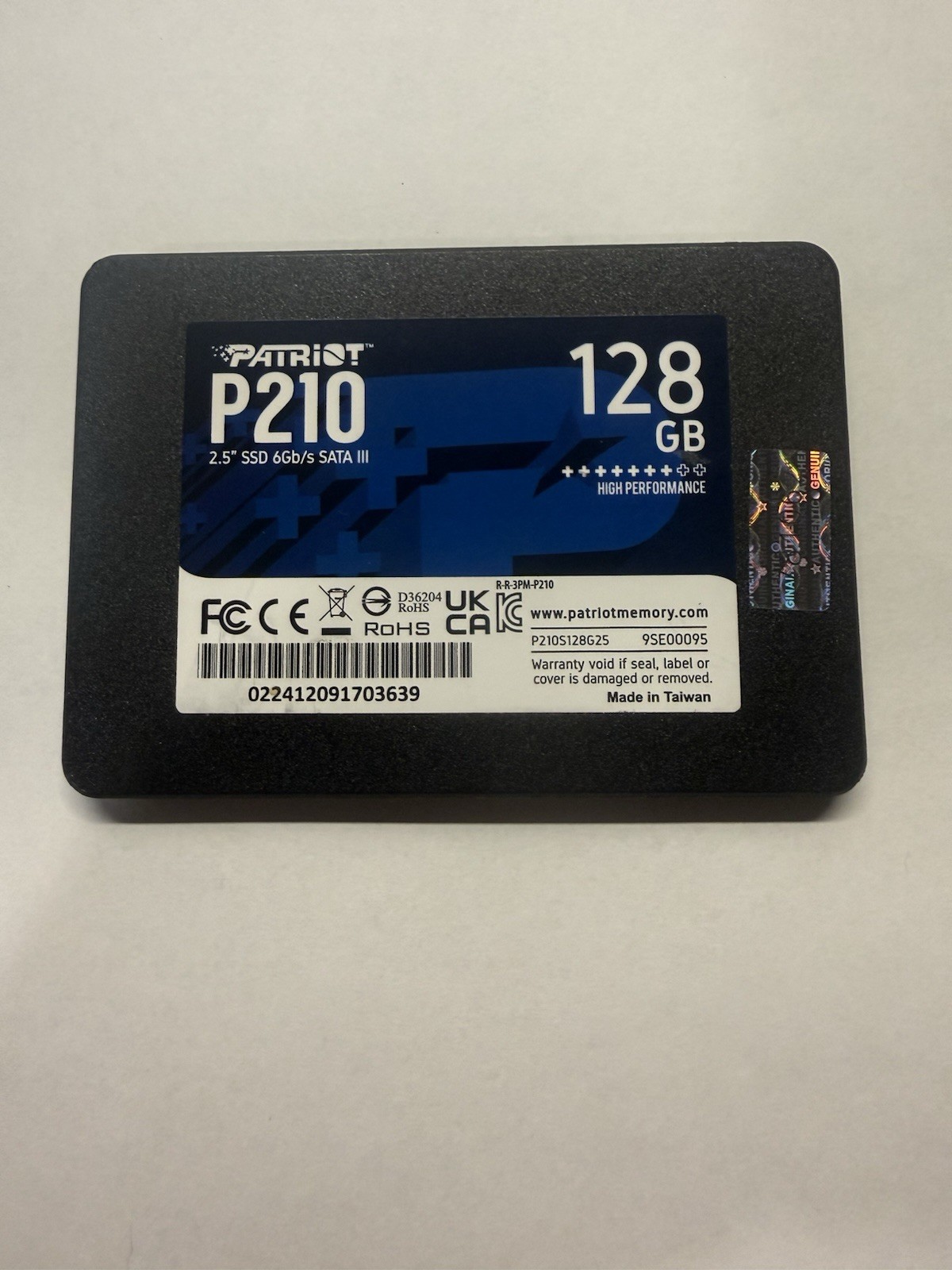 Patriot P210 128GB 2.5" SSD SATA. Crystal Disc Passed Excellent.