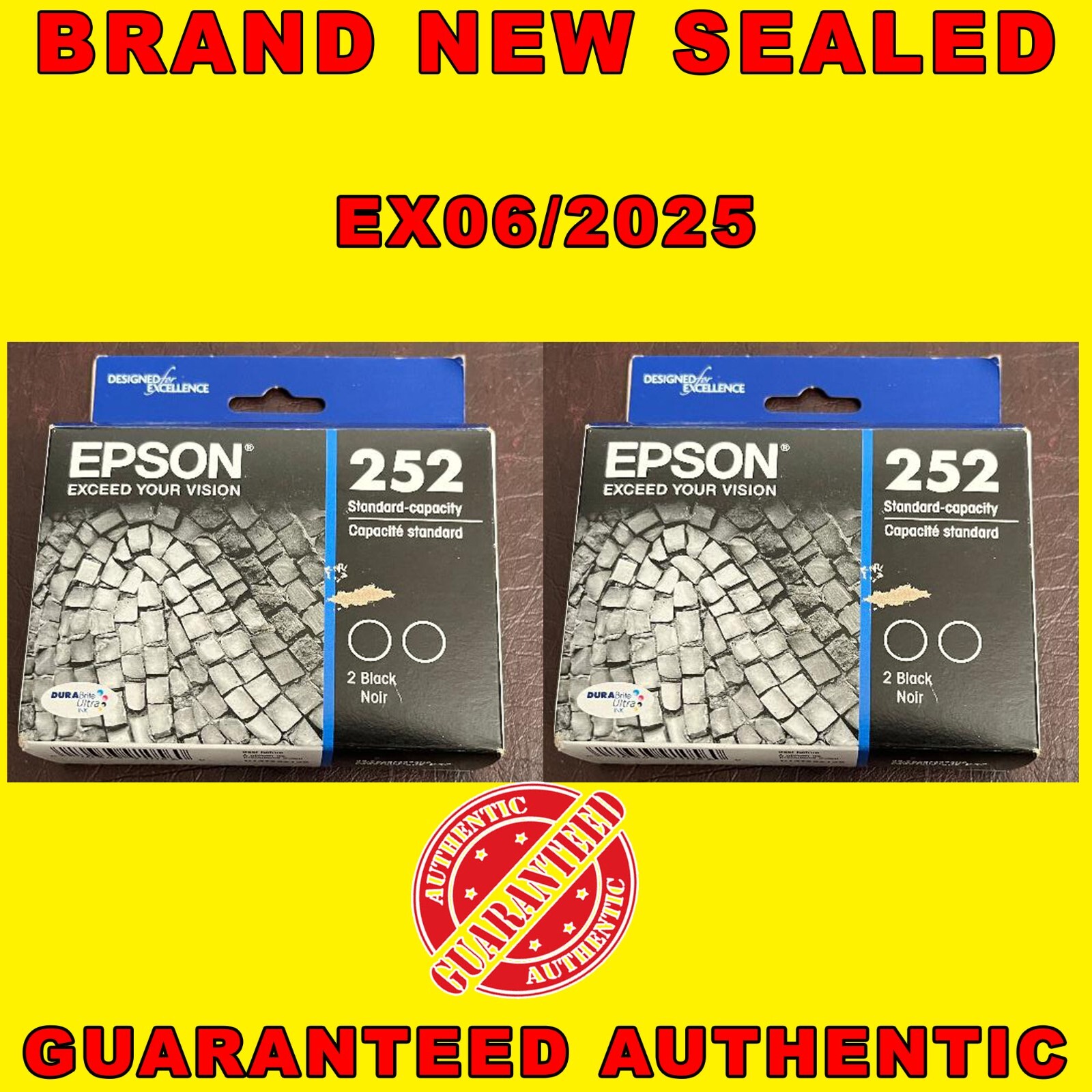 Epson 252 Standard Capacity Black Ink Cartridges EX06/2025 2PK AUTHENTIC
