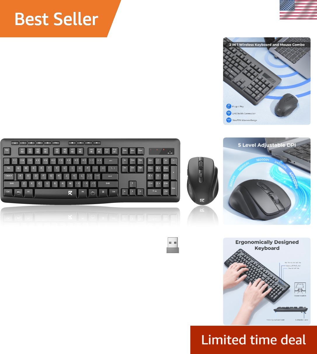 Full-Sized 2.4G Wireless Keyboard & Mouse Set – Ergonomic & Spill-Proof Design