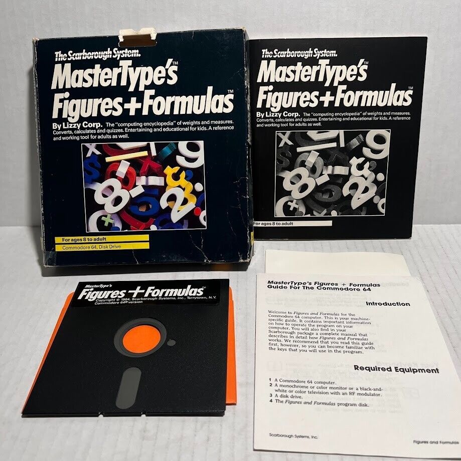 Commodore 64 MasterType\'s Figures And Formulas Disk Box Manual CIB Complete