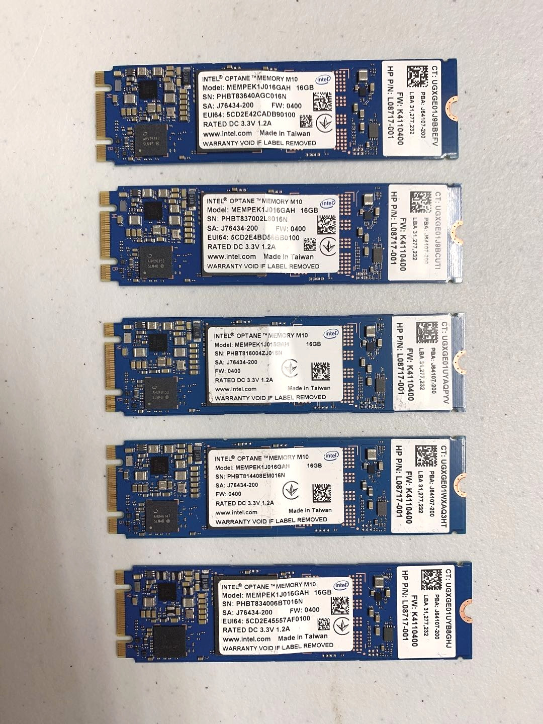 5x Intel Optane Memory M10 SSD 16GB MEMPEK1J016GAH PCle NVMe