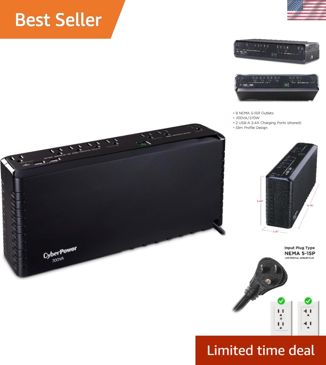 Certified SL700U Standby UPS: Reliable 370W Power Supply for Home & Office