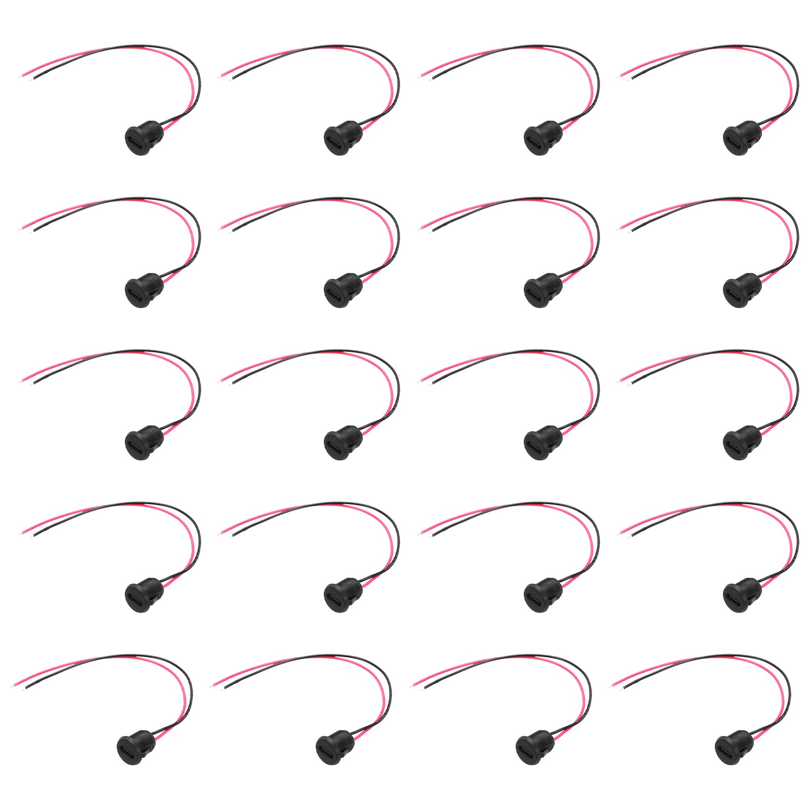 20pcs Type-C to Bare Wire Cable, Round USB-C Female Socket to Pigtail 6"