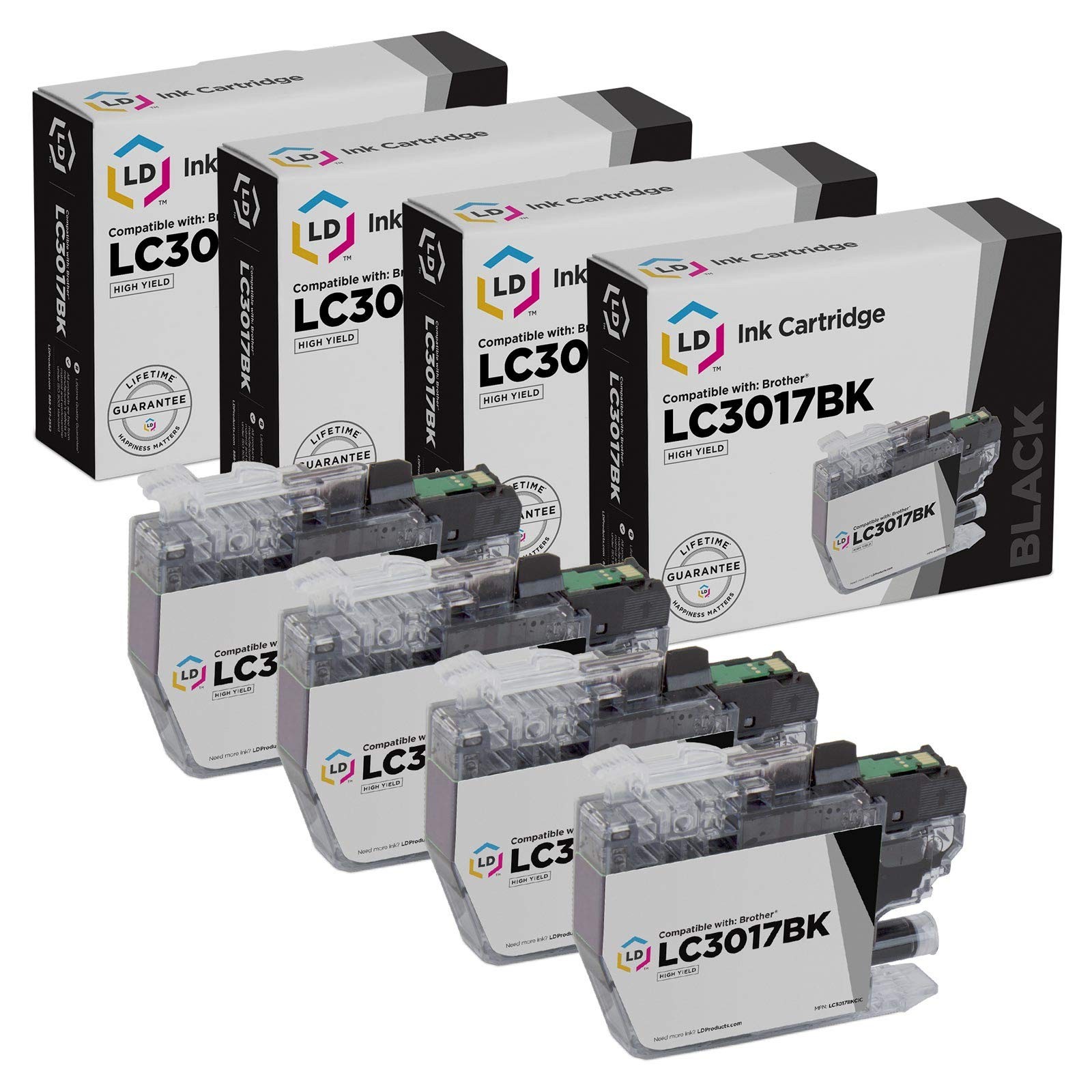 LD Compatible for Brother LC3017BK Set of 4 High Yield Black Ink Cartridges