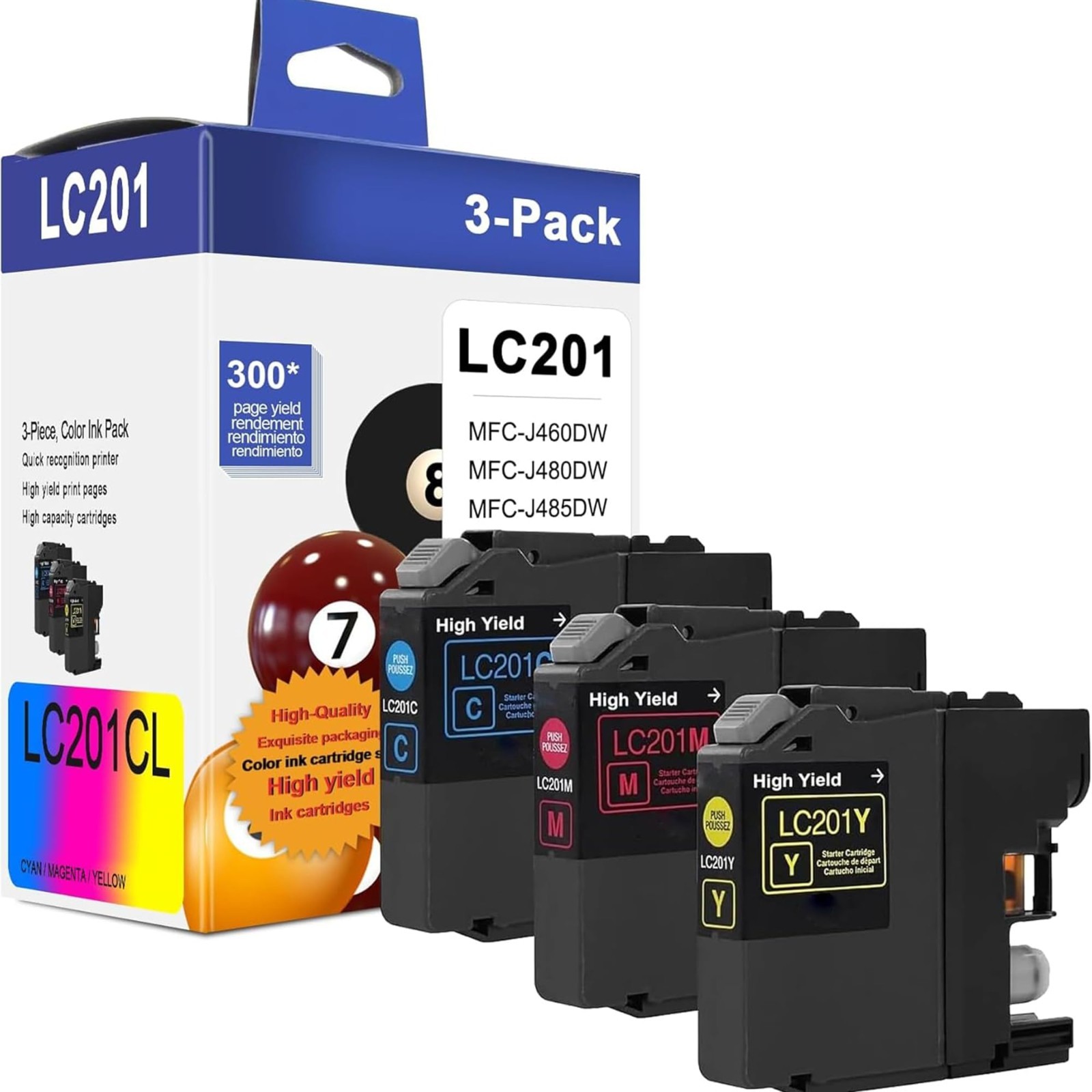 LC201CL LC201 XL Ink Cartridges(Cyan/Magenta/Yellow, 3-Pack) - LC201C LC201M LC2