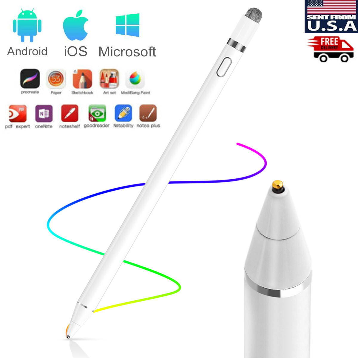 Universal Rechargeable Capacitive Touch Screen Stylus Pen For iPhone iPad Tablet