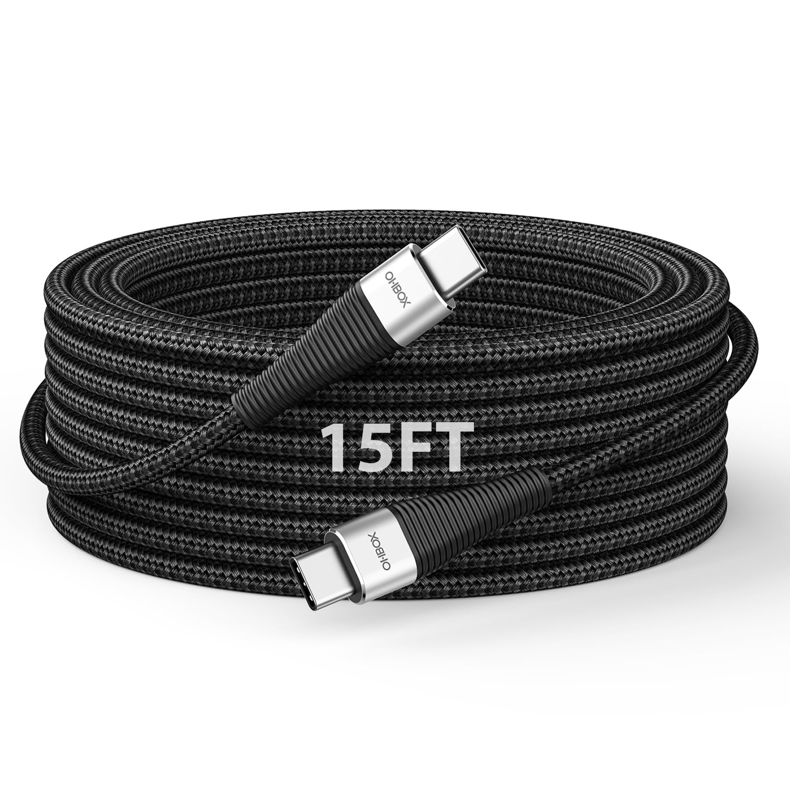 Extra Long USB C to C Cable 15FT 100W Type C 15 FT - 1 Pack, Black
