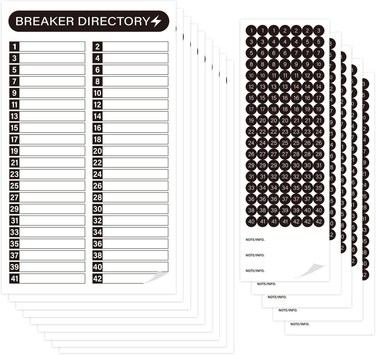 16 Sheets Breaker Panel Labels Electrical Box Sticker Numbers Breaker