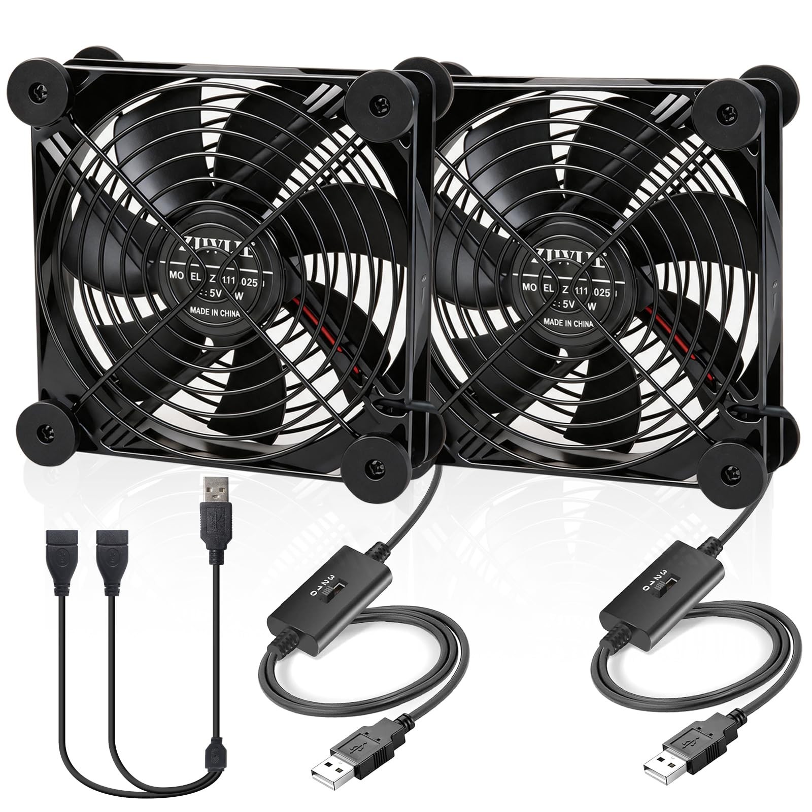 Quiet Dual 120mm USB Fan 5V with USB Extension Cable Dual Bearings Cooling Fa...