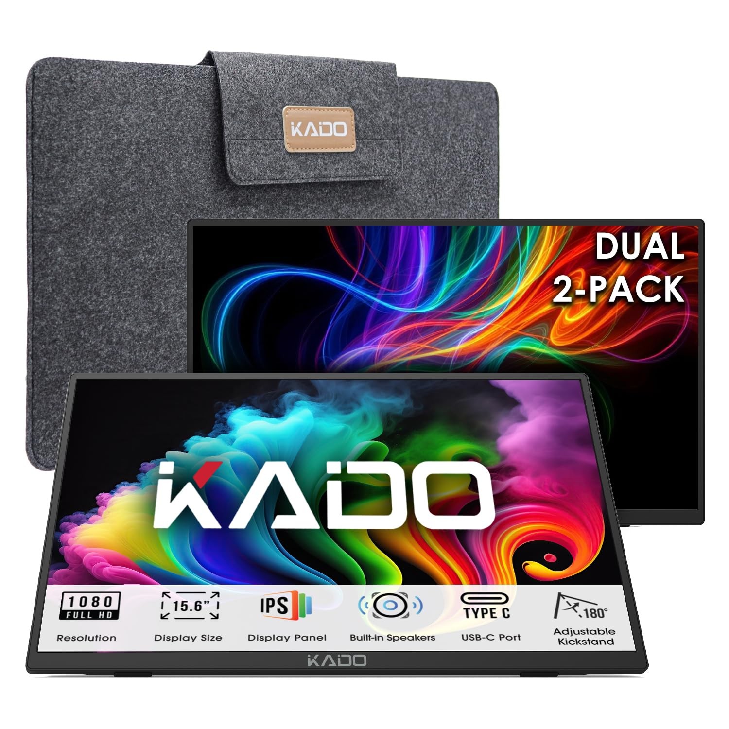 Kado 2-Pack 15.6-Inch 1080p IPS Monitor Extender for Laptop