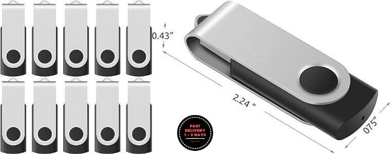 Unidad flash USB 2.0 de 64 GB, unidad de memoria USB giratoria, paquete de 10.