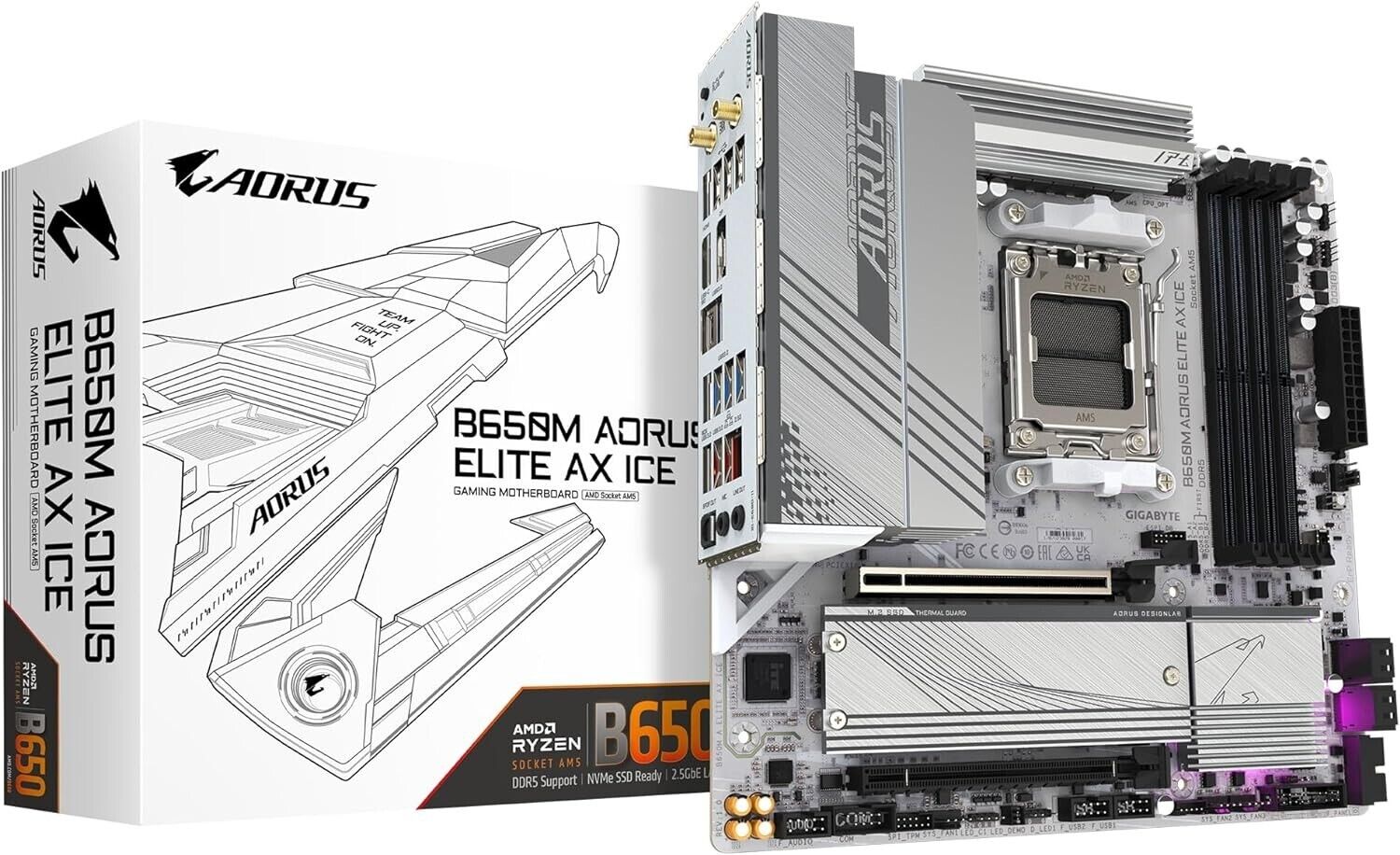 GIGABYTE Micro-ATX Motherboard B650M AORUS ELITE AX ICE AMD Ryzen 7000 AM5 DDR5
