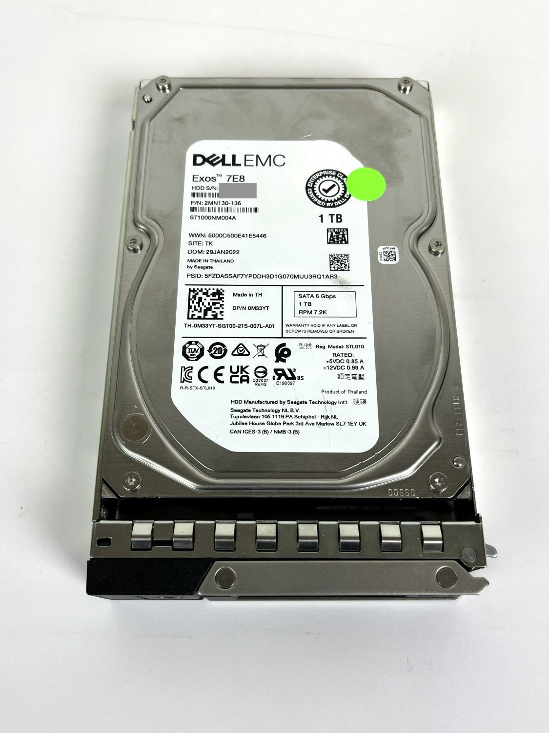Dell Seagate Exos 7E8 1TB SATA 6Gbps 7.2K 3.5 HDD ST1000NM004A 0M33YT With Caddy