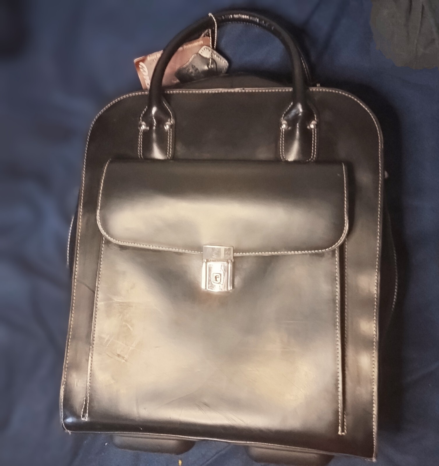 McKlein 2 In 1 Wheeled Detachable Base Laptop Black Carry On Leather Bag