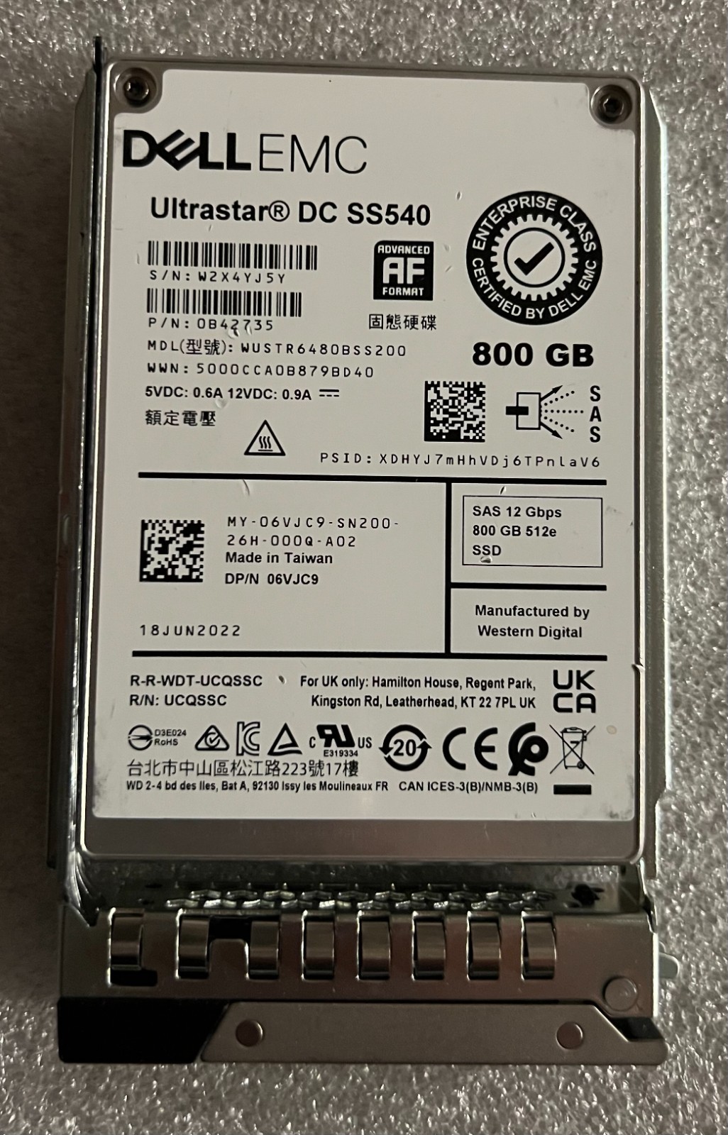 6VJC9 DELL EMC WUSTR6480BSS200 SAS 12Gbps 800GB 512e SSD 06VJC9 DC SS540 ULTRA
