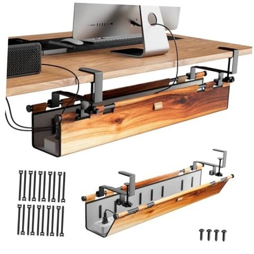 No Drill Thickened Under Desk Cable Management,38.5In,| Upgraded Wood-Grain