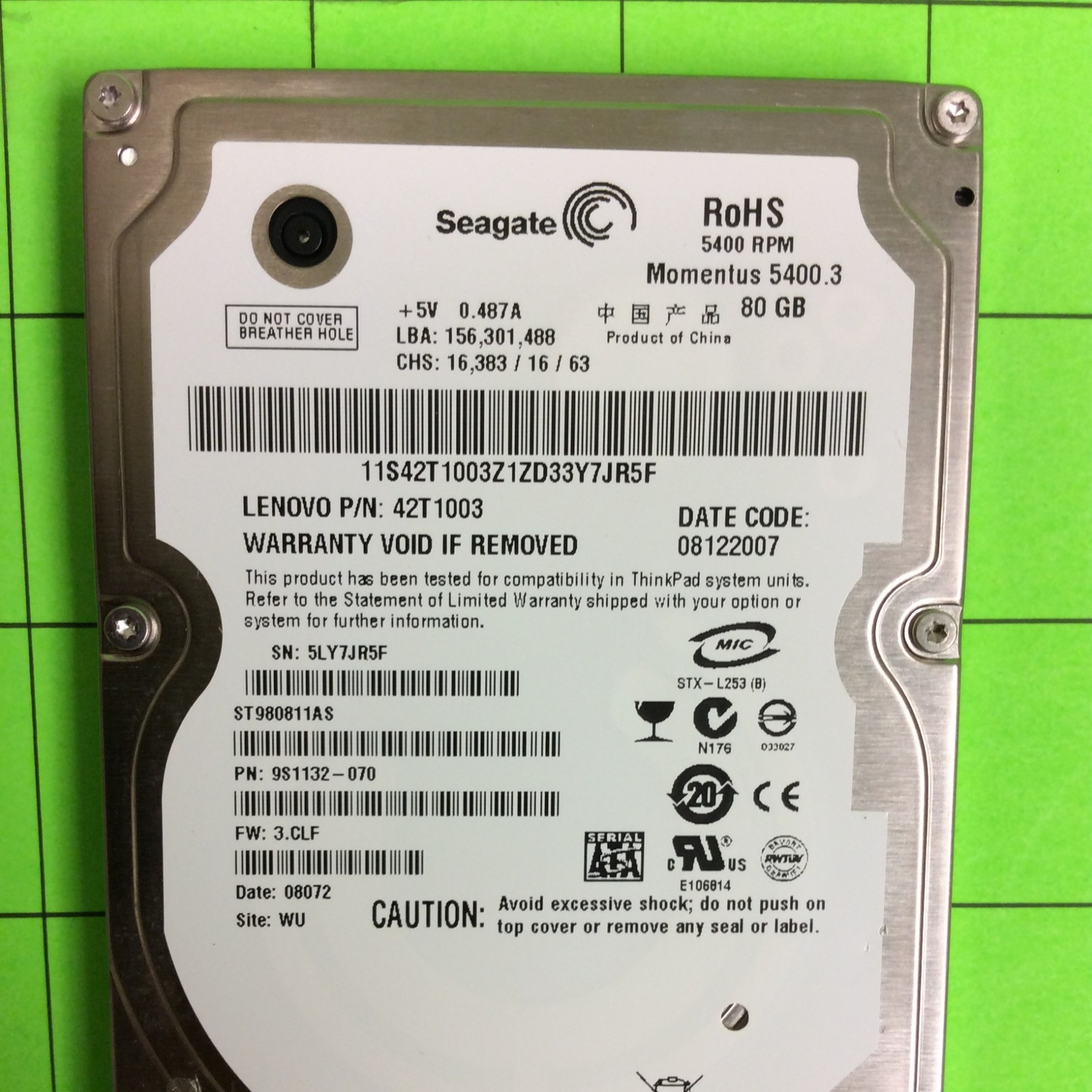 Laptop Seagate ST980811AS 9S1132-070 80GB Momentus SATA Hard Disk Drive