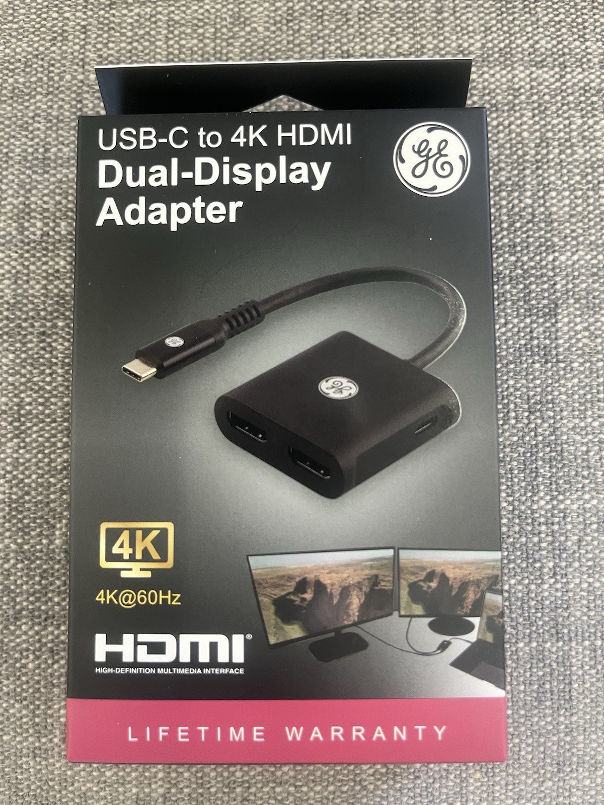 GE USB-C Male to HDMI Adapter Dual-Display 1:2 4K@60Hz Black