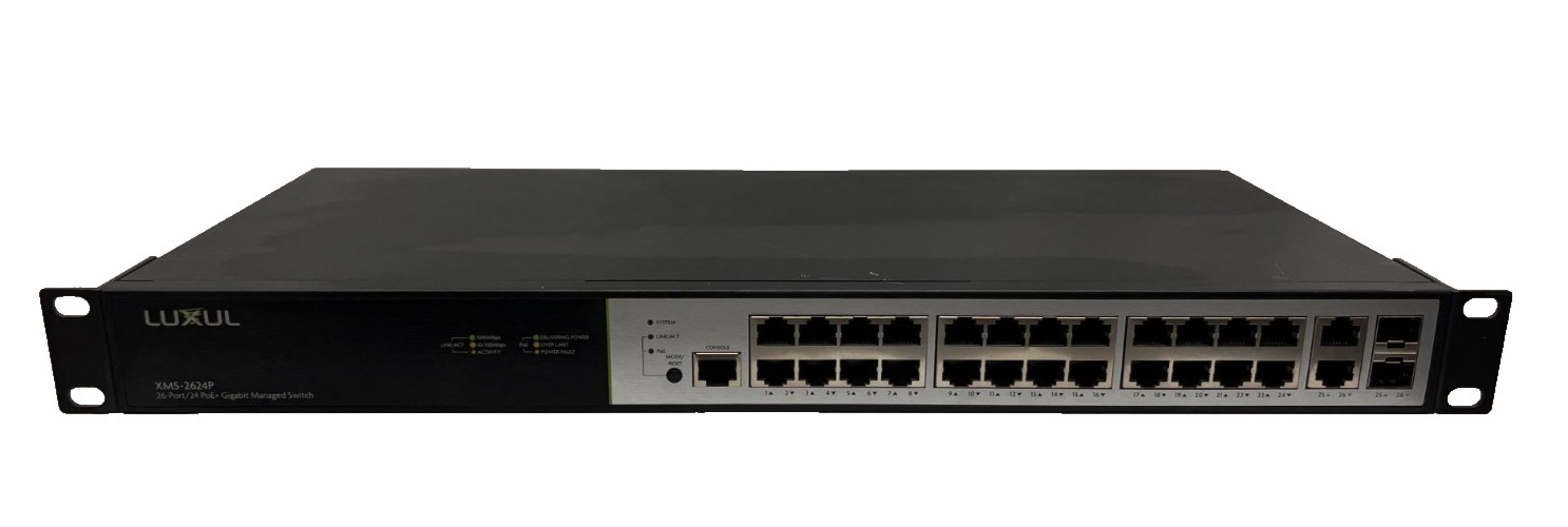 Luxul XMS-2624P 26-Port 24 PoE+ Gigabit Managed Switch, Exc. Cond., Pre Owned