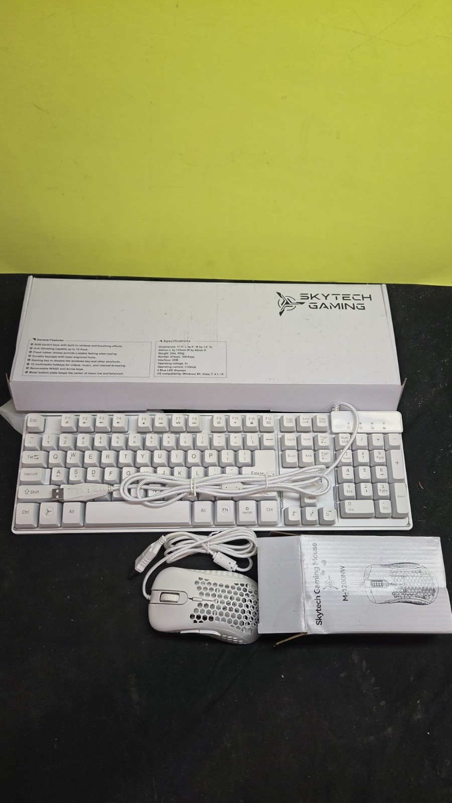 Skytech Gaming Wired Keyboard K-1000W & Mouse M-1200NW Bundle, White