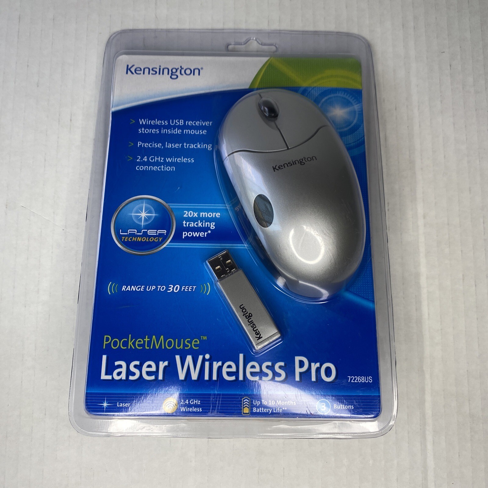 Kensington PocketMouse Laser Wireless Pro USB Mouse 72268US for PC & Mac Sealed
