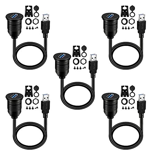 5 Pack Single Port USB 3 Male to Female Car Mount Flush Cable 1ft