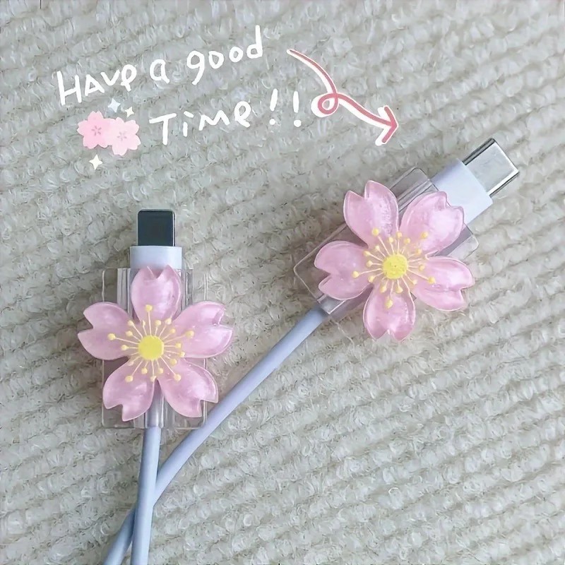 2PCS Cute Flower Cable Protector USB Charger Cord Organizer Cable Winder