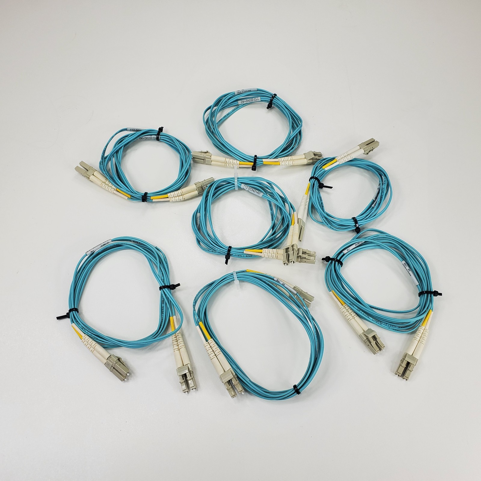 Lot of 7 - AFL 2-Strand OM4 50µm Zipcord Fiber Optic Cable 2m Aqua 2mm Diameter