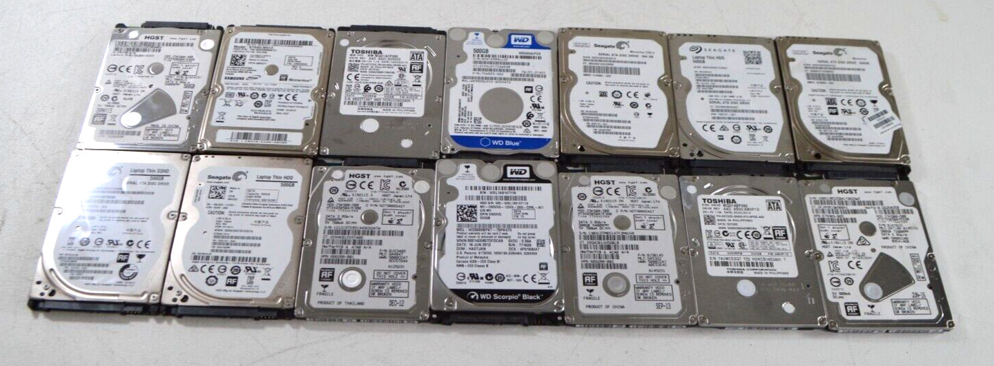 Lot of 14 Mixed Brand 500GB Mixed Speed 2.5