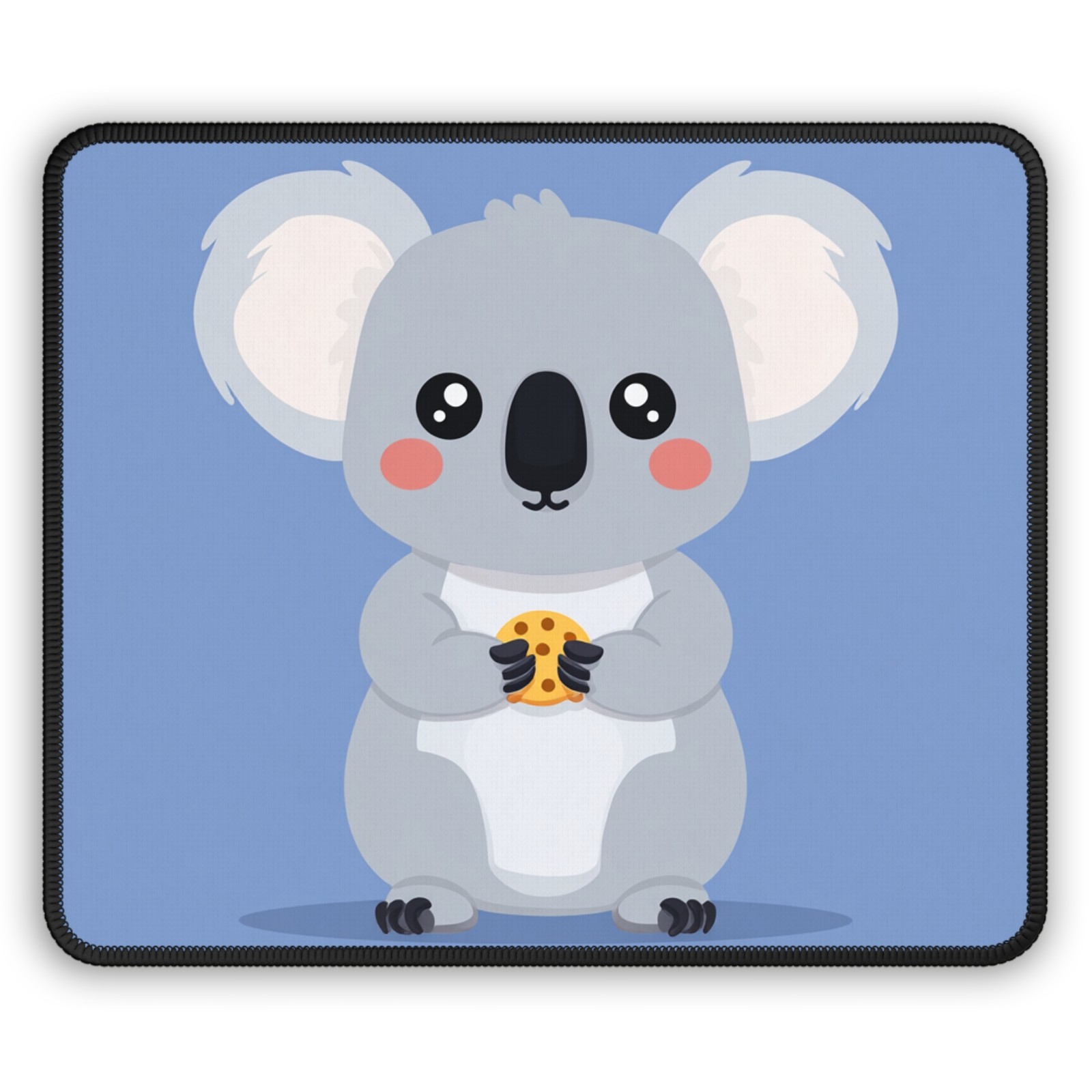 Cute Koala Holding Cookie Gaming Mouse Pad | Blue Cartoon Desk Mat