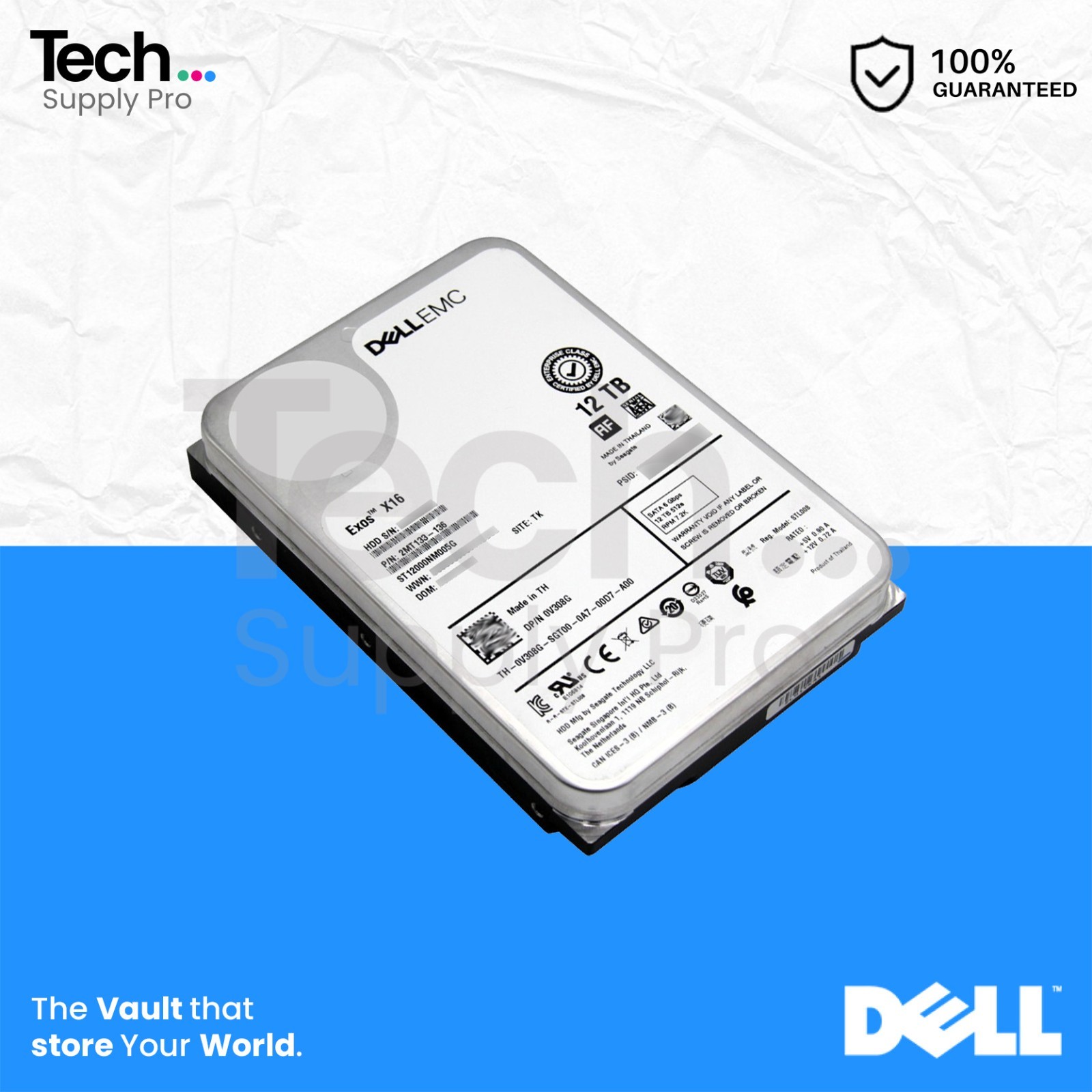 ST12000NM005G Dell EMC 12TB SATA 7.2K RPM 256MB 6GB/s 3.5" Hard Drive