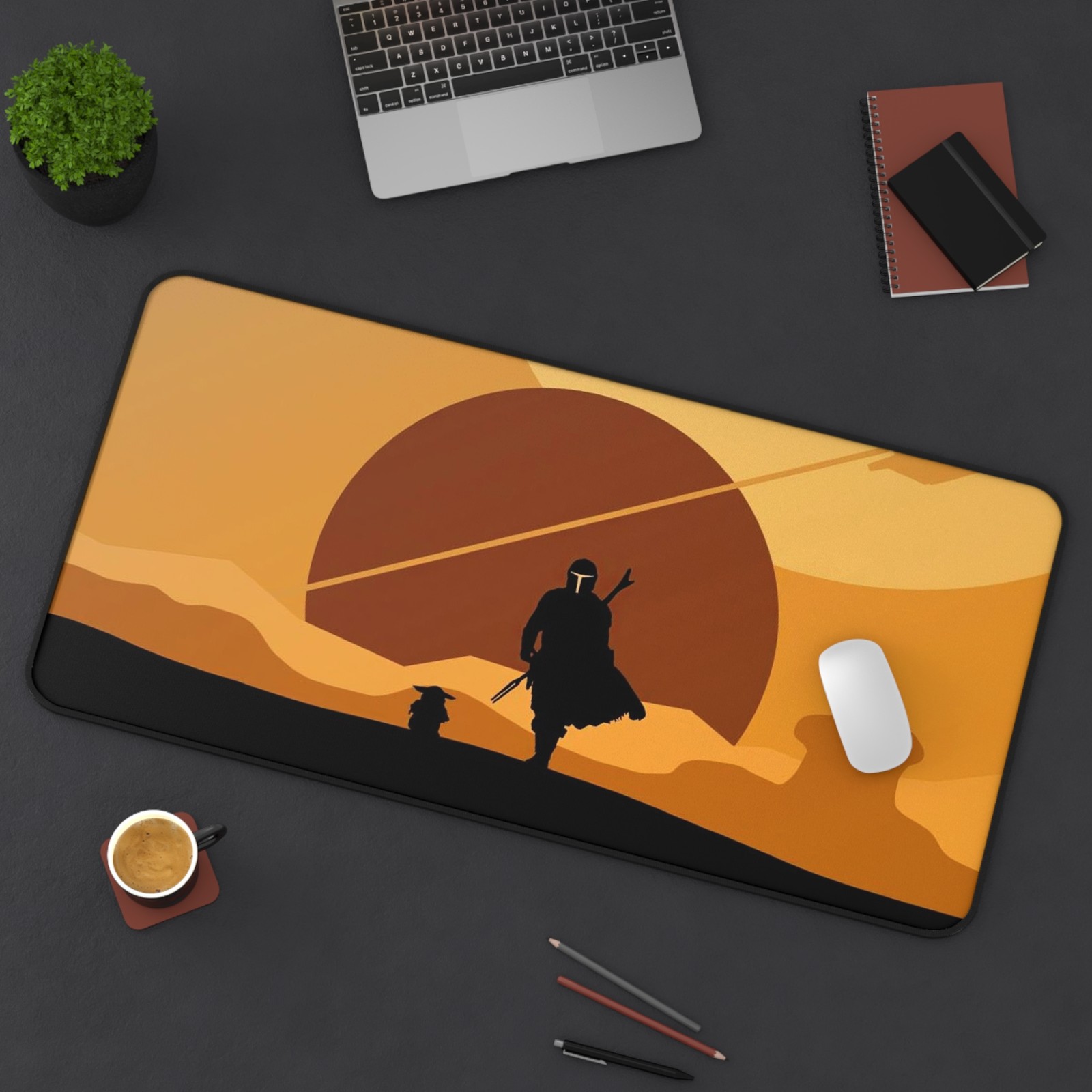 Star Wars Minimalist Mandalorian Din Djarin Grogu Gaming Desk Mat Mouse Pad