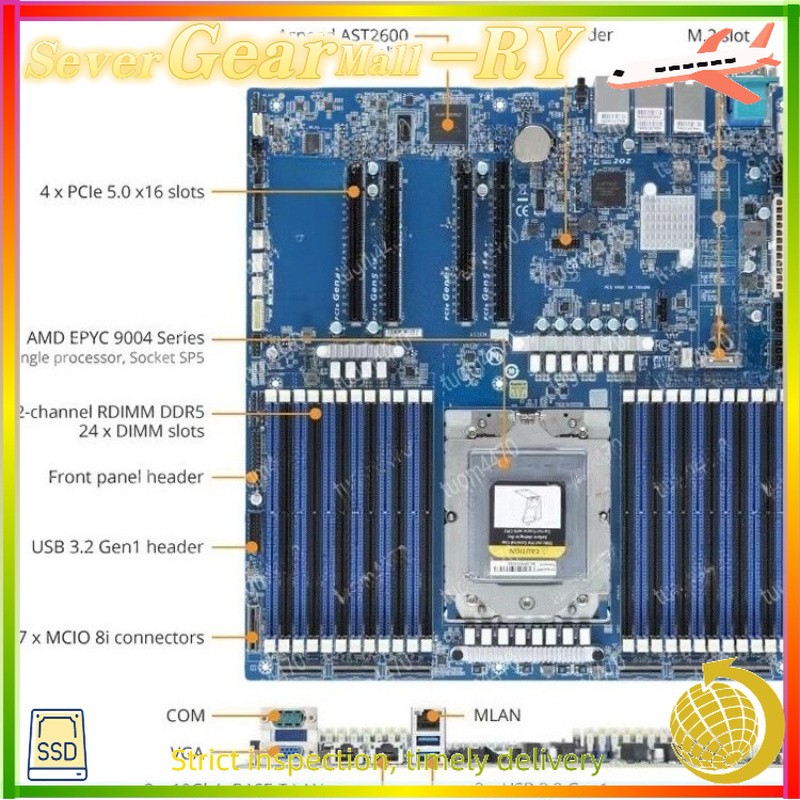 Gigabyte MZ33-AR1 AMD EPYC Genoa server motherboard supports 9654/6554/9124/9354