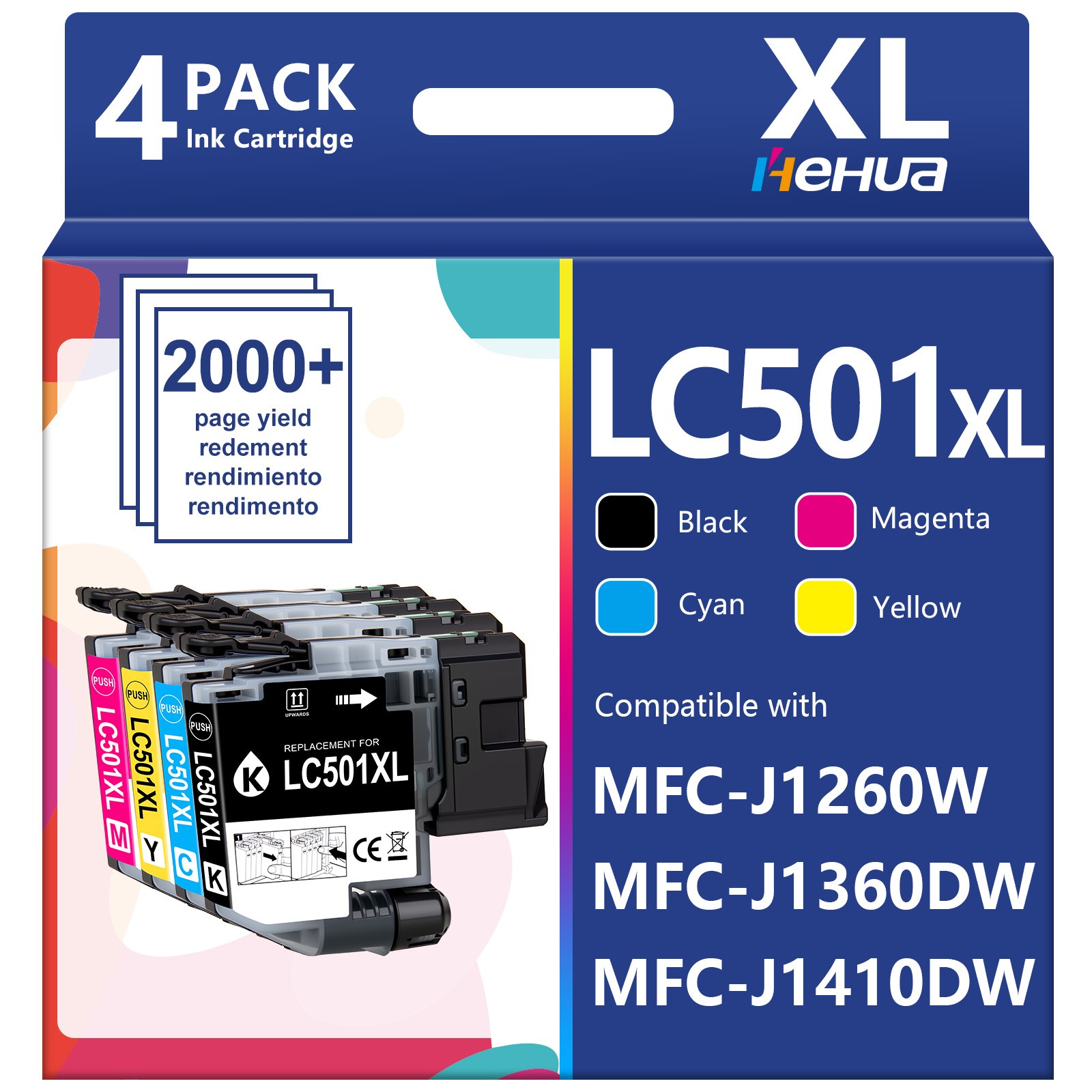 LC501XL LC501 Ink Cartridges for Brother MFC-J1360DW MFC-J1260DW MFC-J1410DW