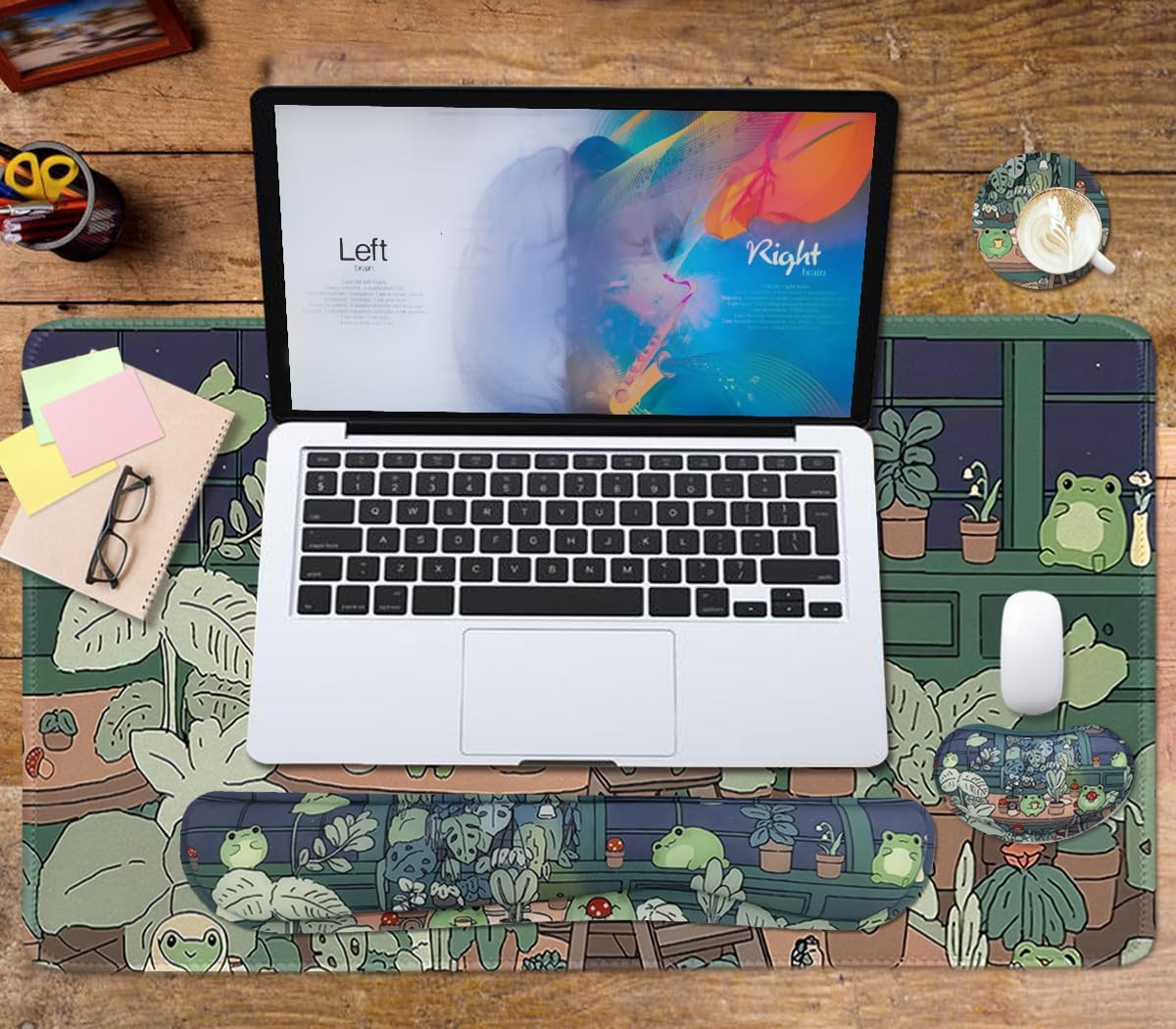 Cute Frog 4 in 1 Large Mouse Pad Set, Kawaii Extended Mouse Pad Set Desk Pad ...