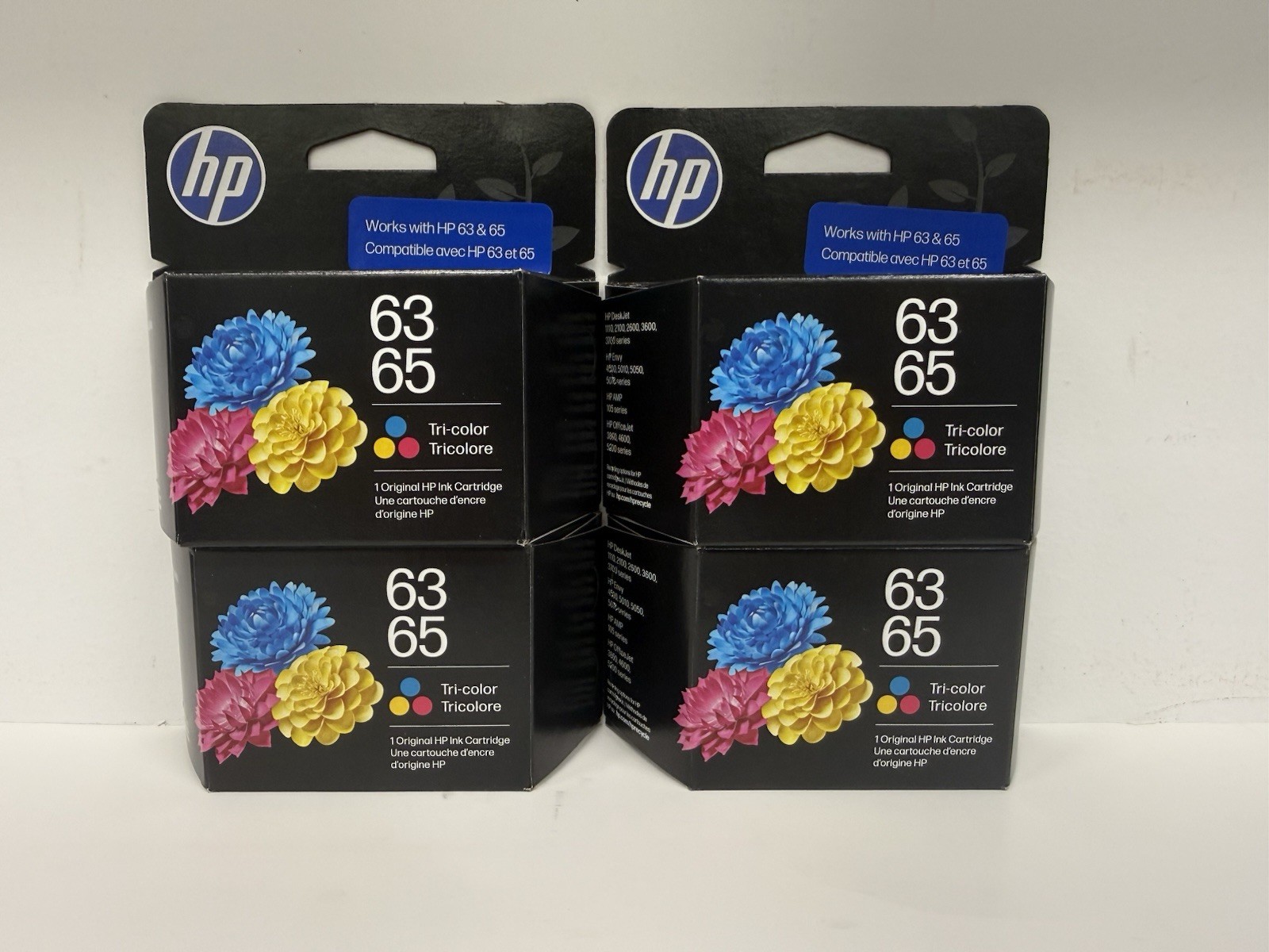 4 x GENUINE ORIGINAL OEM HP B7RT2AN 63 / 65 TRI-COLOR INK CARTRIDGES 12/2027