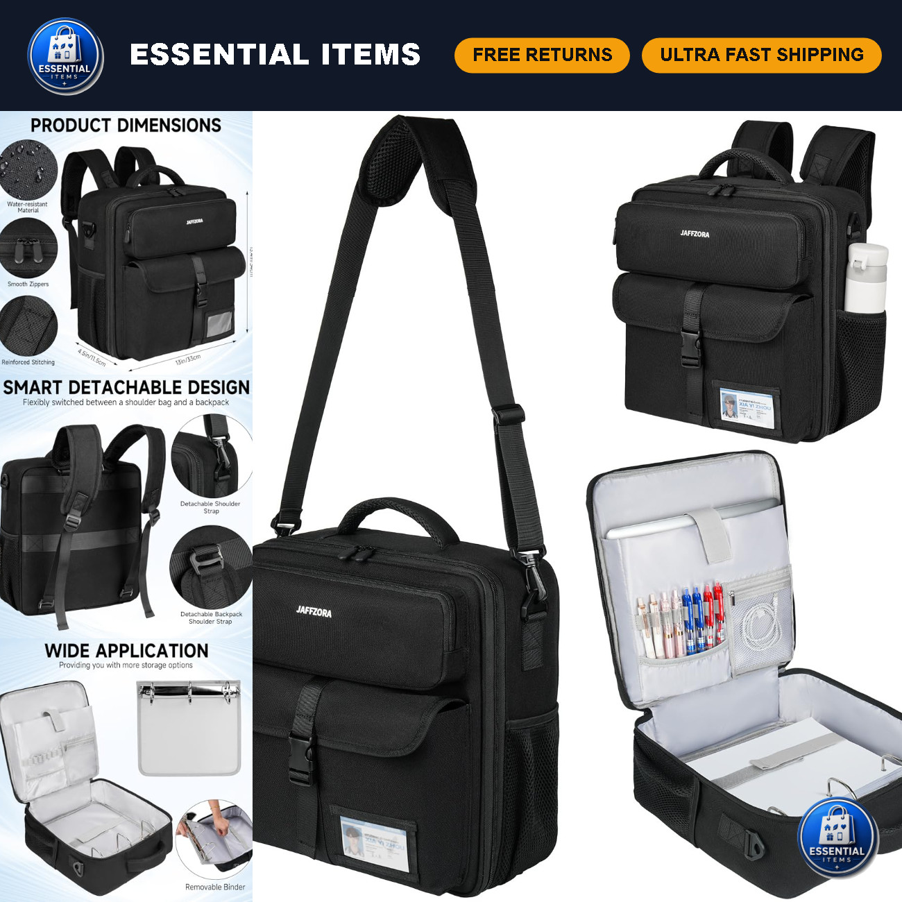 Large 3-Inch Zipper Binder Backpack with Shoulder Strap, Fits 13" Laptop, 700 Sh