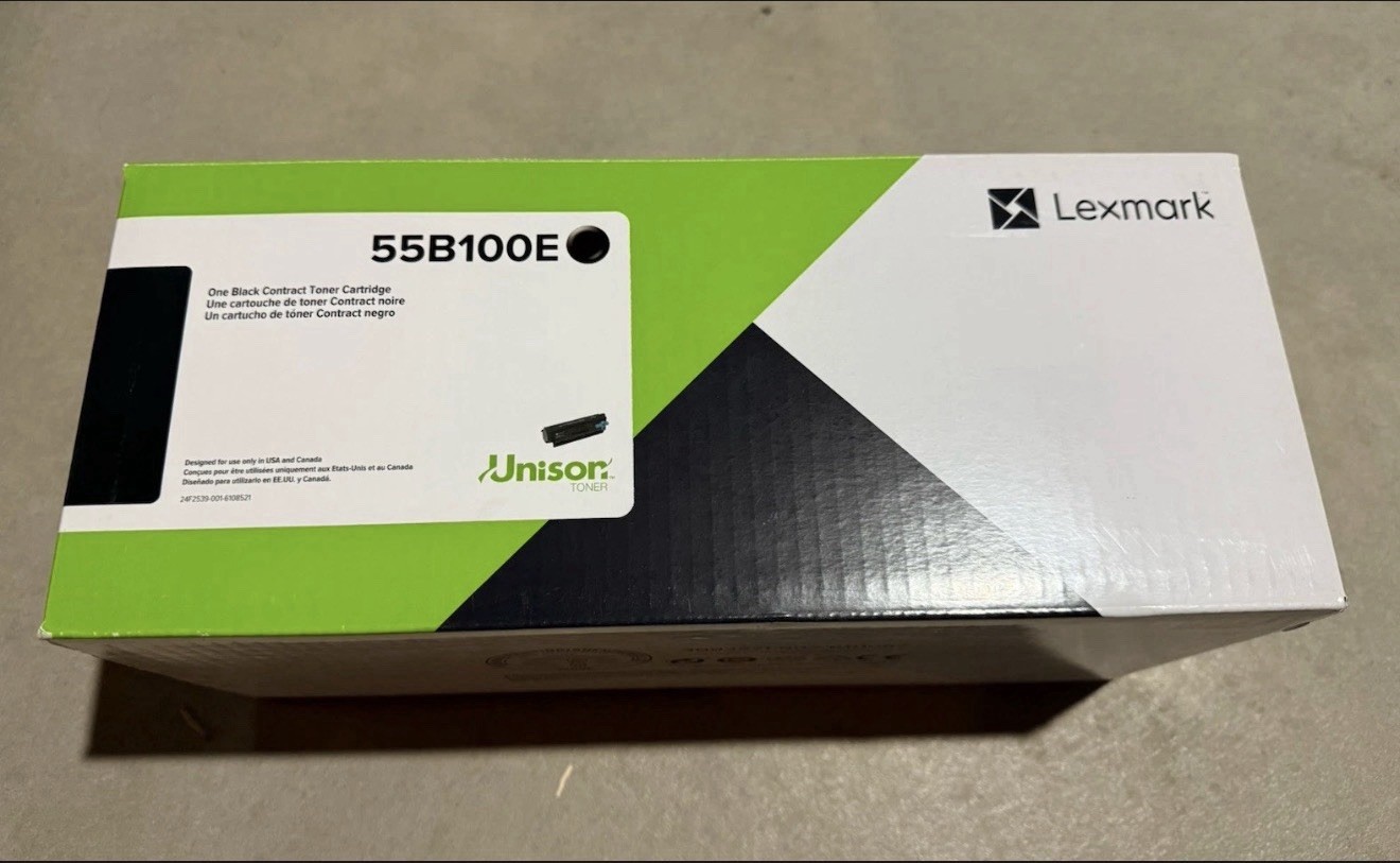 55B100E New Genuine Lexmark Black Toner Sealed Open Box
