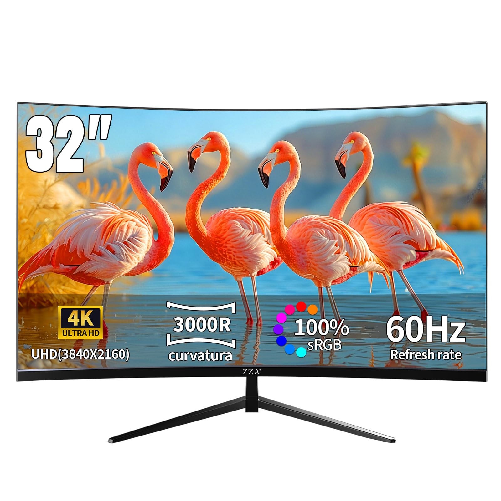ZZA 32 Inch 4K UHD Curved Monitor 3840x2160, VA,60Hz Refresh Rate, 100% sRGB,...