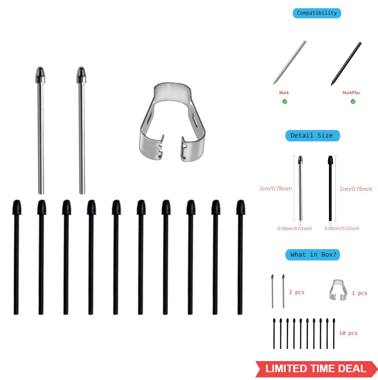 Stylus Pen Tips 12 Pack Metal 2B Replacement Nibs for Remarkable 2 1 Marker Plus