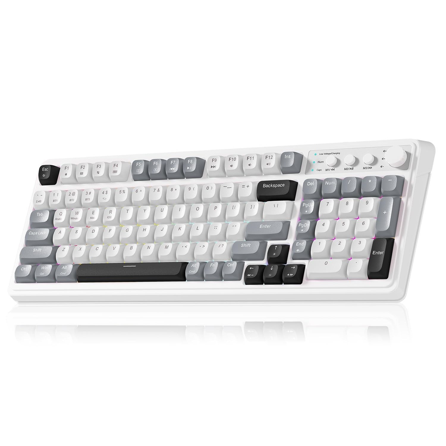 AULA S99 Wireless Gaming Keyboard 99 Key Number Pad White Gray RGB Backlight