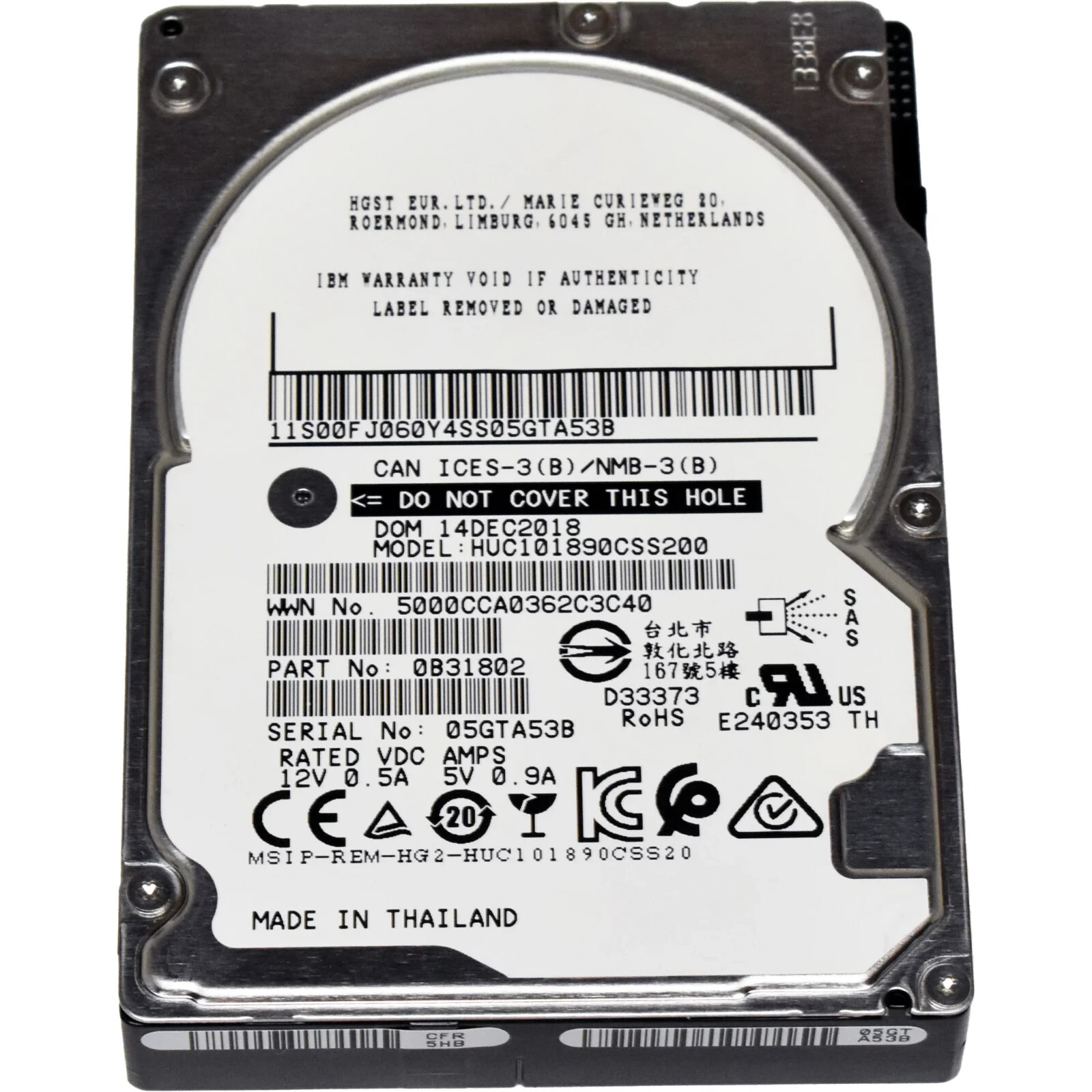 IBM 900GB SAS3 2.5" 10K 12Gbps 128MB HUC101890CSS200 0B31802 00Y2684 Enterprise