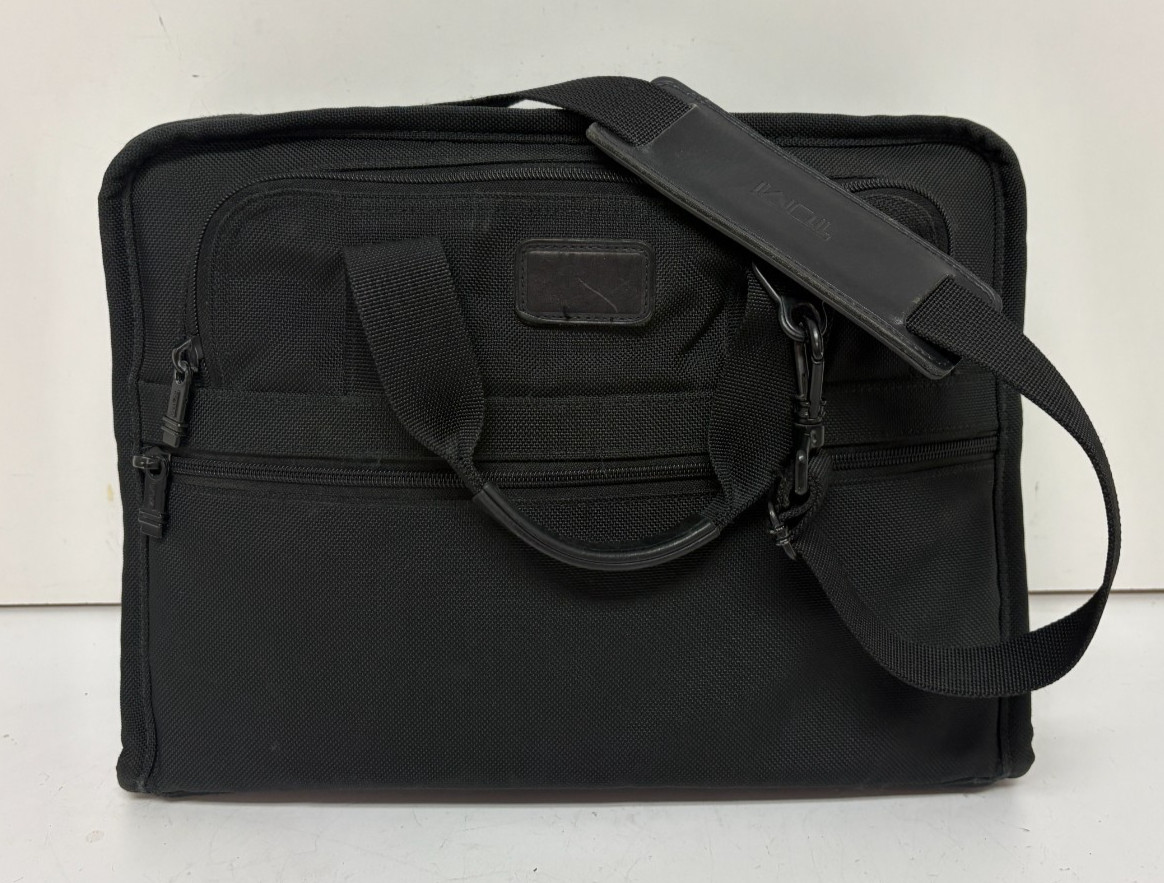 TUMI Black Ballistic Nylon Slim Padded Laptop Shoulder Bag ~3" x 12" x 16" GREAT