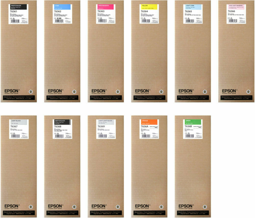 Genuine Ink Epson Stylus Pro 7890 7900 9890 9900 / T6361 -T6369 700ml Each INK