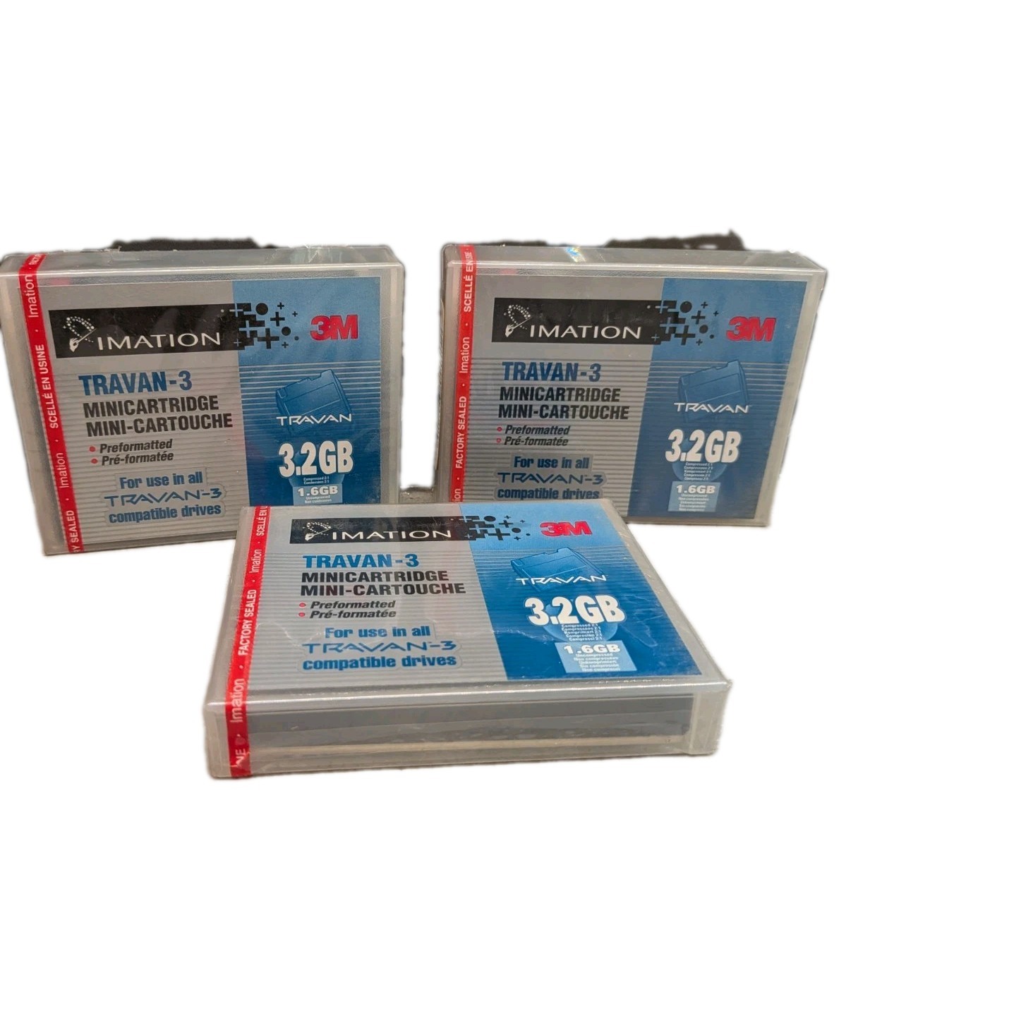 Lot of 3 Imation 3M Travan-3 Minicartridge Data Tapes TR-3 3.2GB / 1.6GB Factory