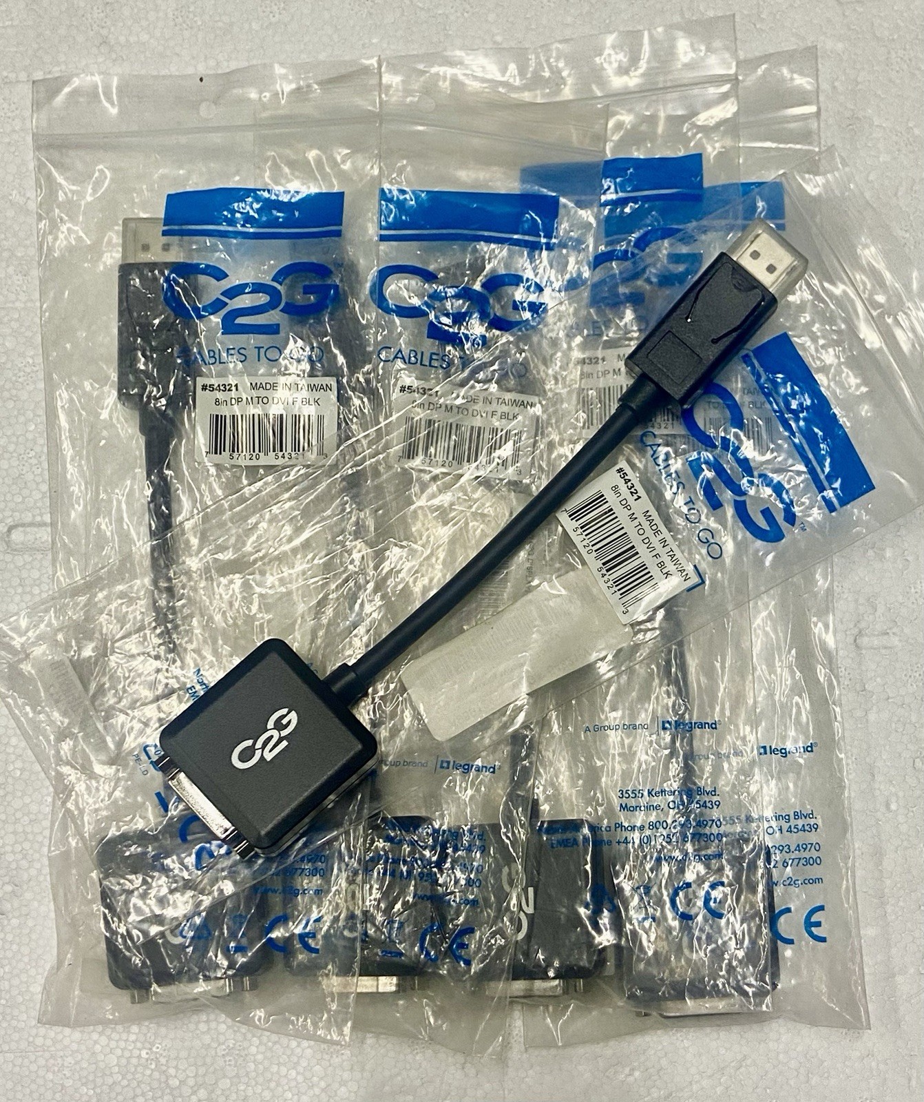 Pack Of 5 C2G #541321 8in Display Port M to DVI F BLK