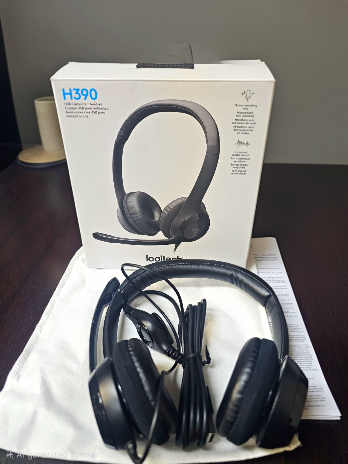 Logitech H390 USB Wired Stereo Headset Black Noise-Cancel Boom Mic Mute/Vol
