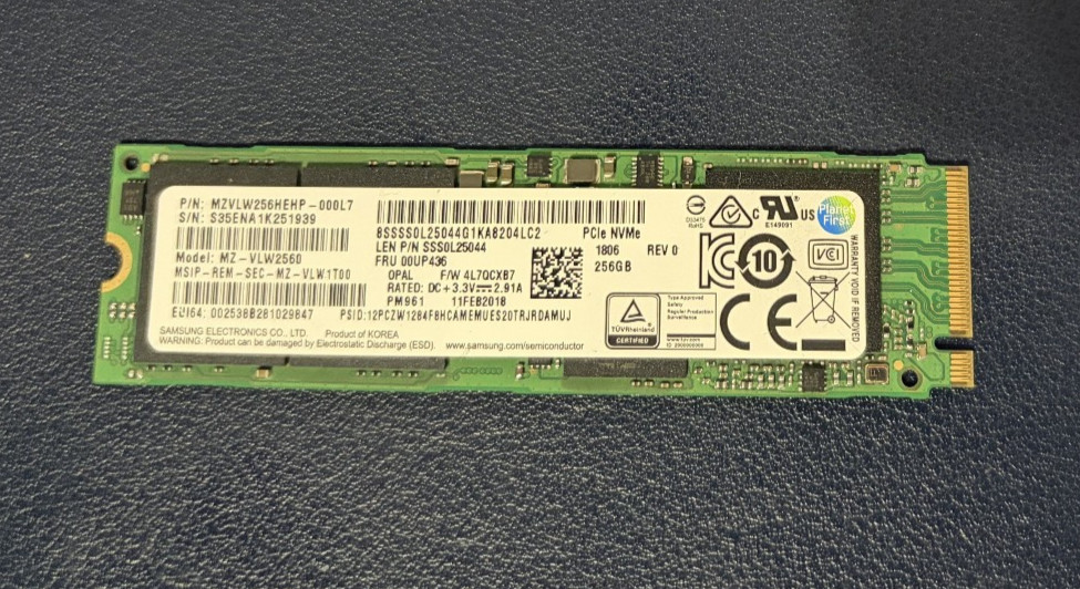 Samsung PM961 256GB,Internal (MZ-VLW2560) NVMe